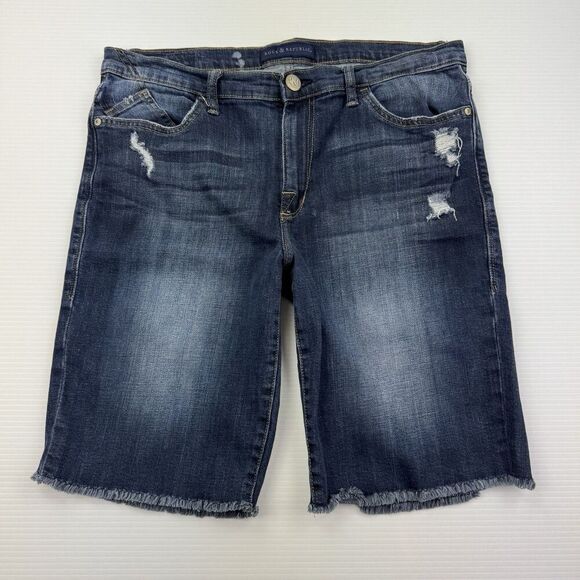 Rock & Republic Kristy Bermuda Jean Shorts Women’s Size 14 Distressed Raw Hem - Picture 1 of 10